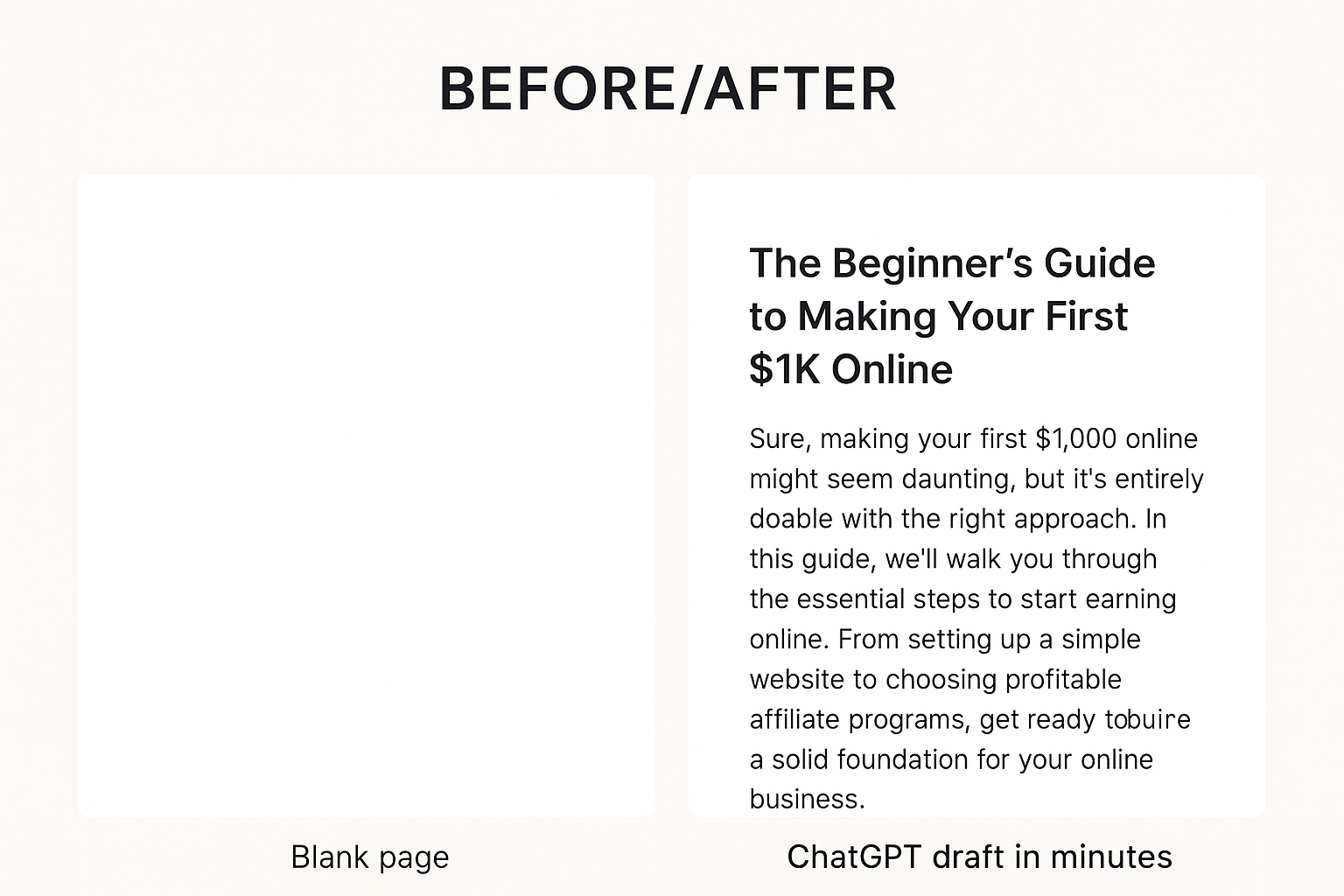 Screenshot idea: Show before/after, a blank page vs. a ChatGPT draft in minutes.