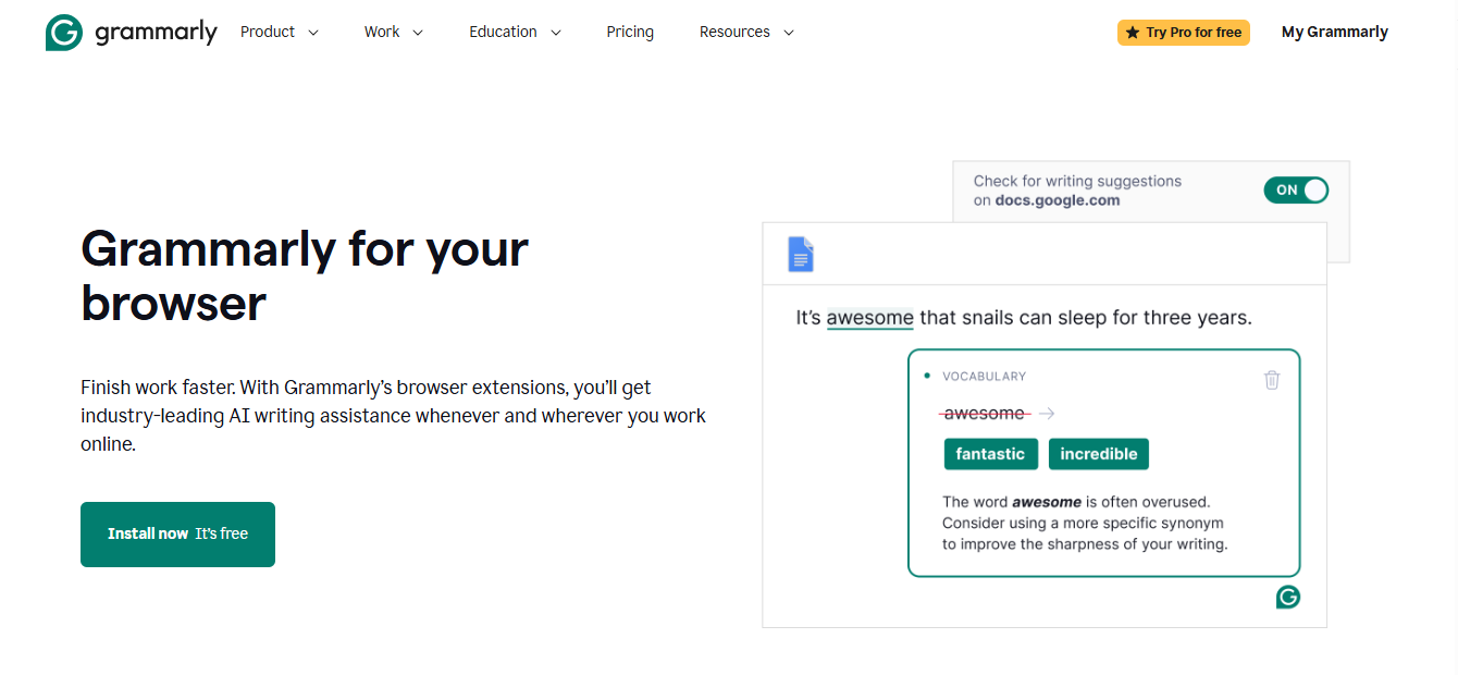 Grammarly Premium interface showing real-time grammar corrections, tone detection, and clarity suggestions
