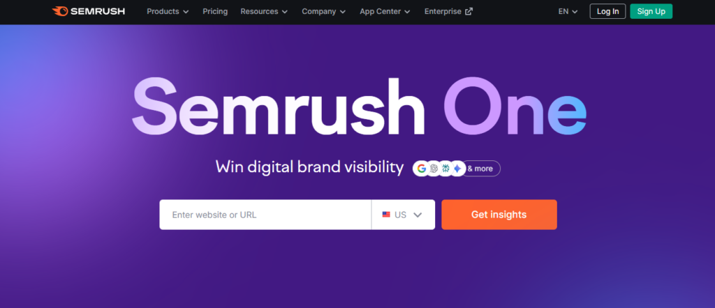 SEMrush dashboard showing keyword research, competitor analysis, and SEO tools for blog optimization